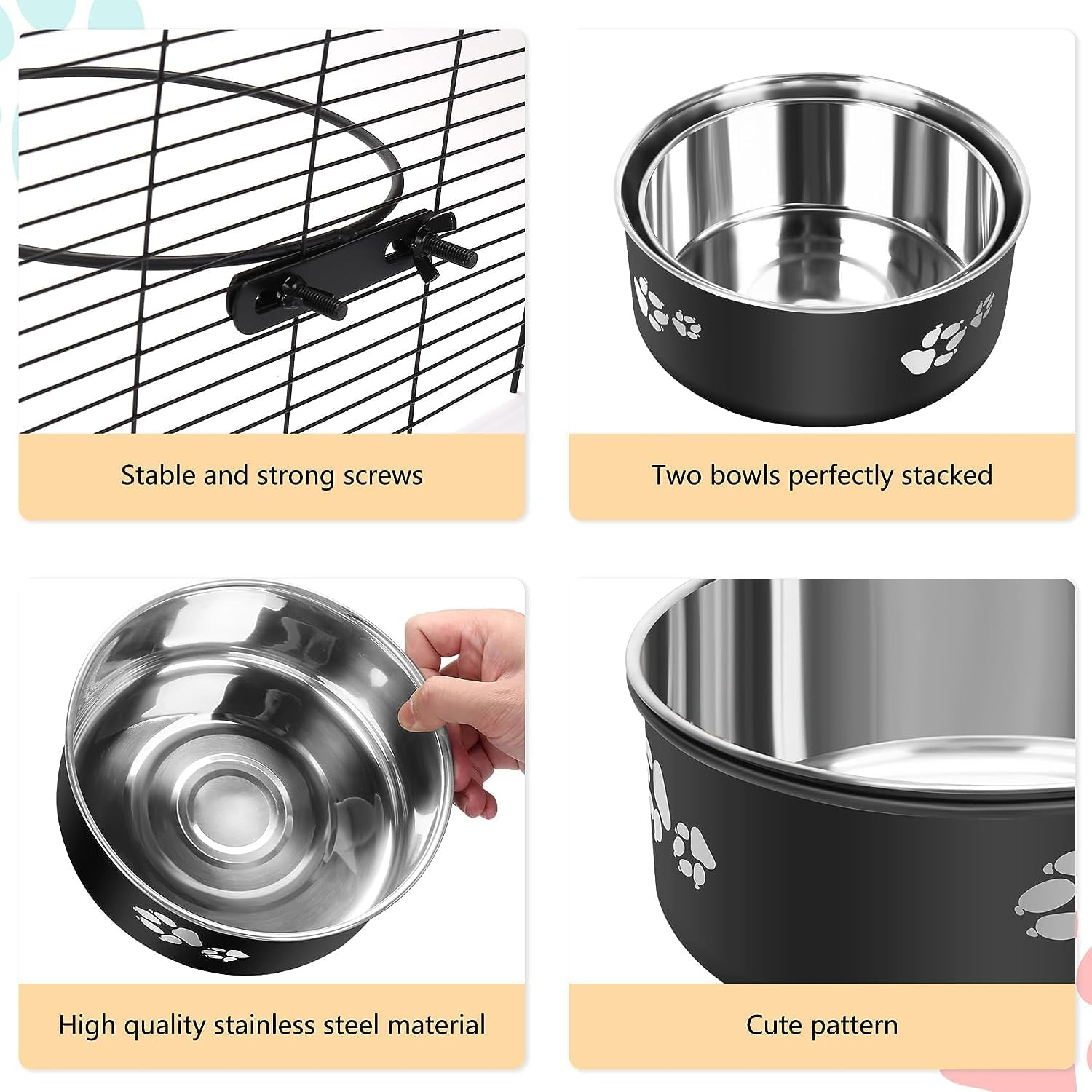 Dog Crate Water Bowl No Spill,2 Pack Stainless Steel Water Bowl for Dog Crate,Hanging Dog Bowls for Kennel Crate Cage Medium Large Dogs Cats