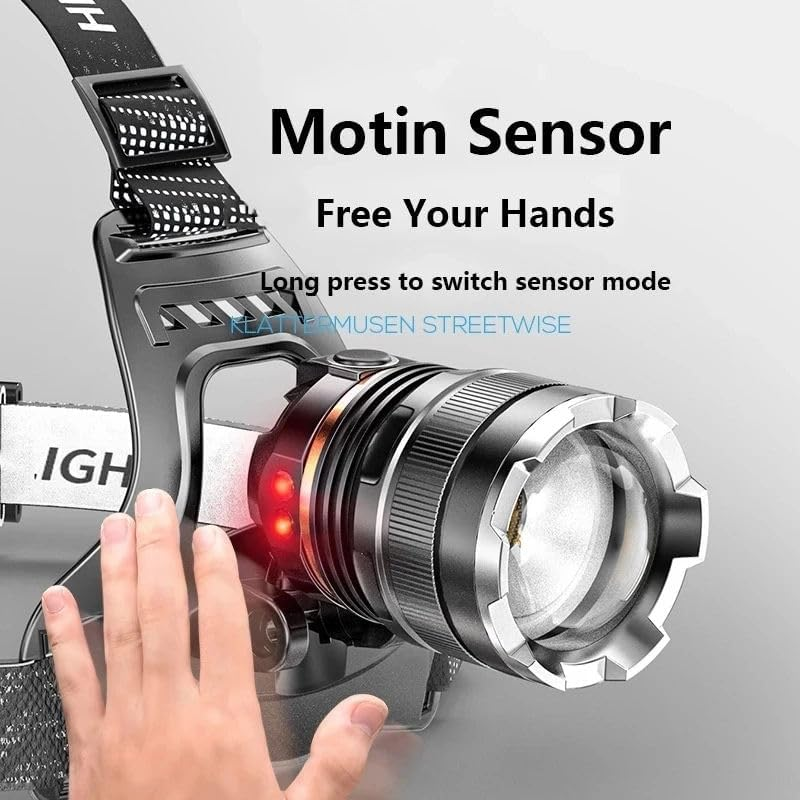 JOOGNU Headlight Flashlightheadlamp Powerful Lumen Zoom Head Torch Lamp Sensor Induction Waterproof Zoom XHP50 Led Rechargeable for Camping Fishing Battery Included image number 6