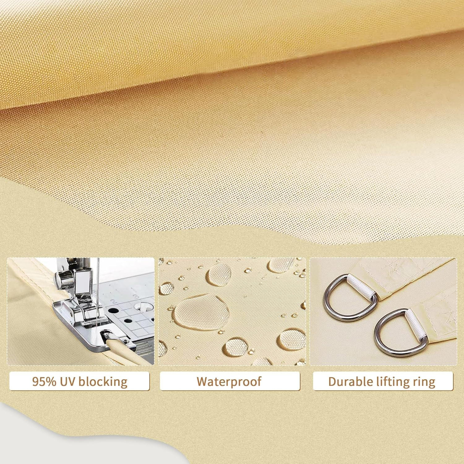 Shade Sail 3.6&times;3.6&times;3.6M Beige Square Waterproof Sun Shade Sail Canopy Awning, 95% UV Blockage UV & Water Resistant, Outdoor Backyard Patio Garden Carport image number 4