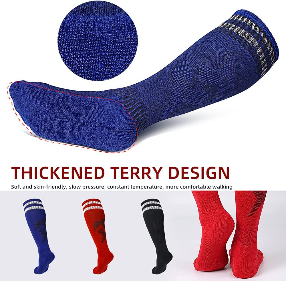 Soccer Socks 3 Pairs anti Slip Soccer Knee Socks Team Sport Knee High Socks for Adult Youth Basketball/Hockey Sports Grip Socks image number 2