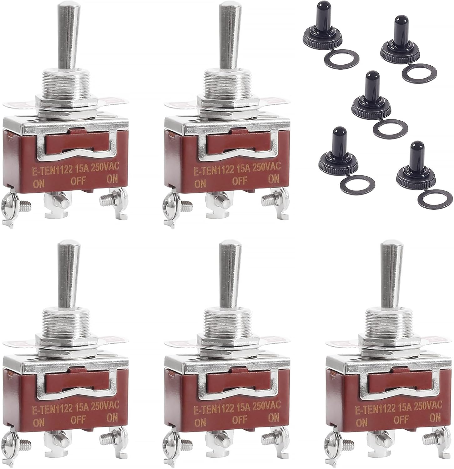 Waterproof Toggle Switch on off 2 Pin SPST DC 12V 30A Marine Toggle Switchat for Car Auto Truck Boat - 5 Pack (（On）-Off-（On）)