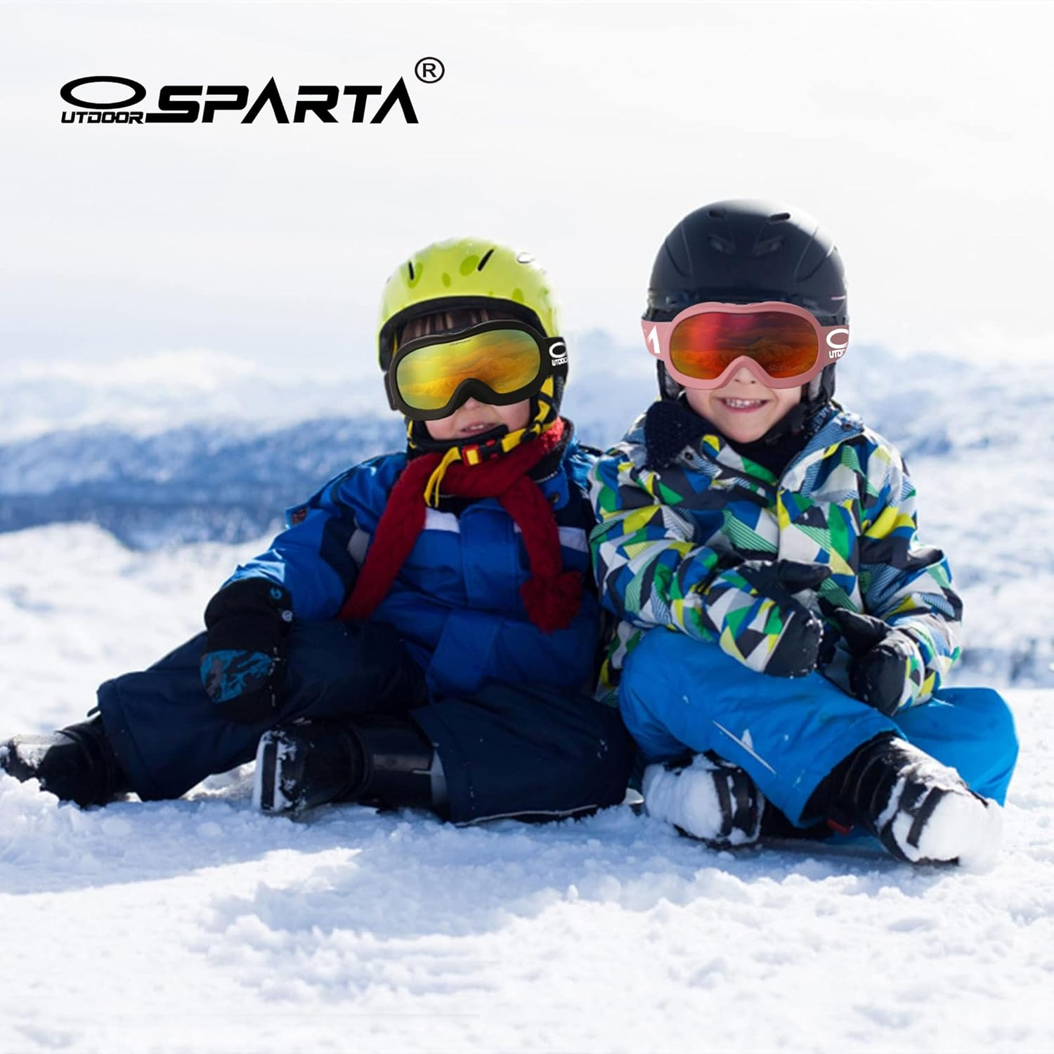 OUTDOOR SPARTA Kids Ski Goggles, Kids Snowboarding Goggles for Boys Girls Toddler Age 3-14 with 100% UV Protection - 10. Dark Pink Frame, Full Lens Mirrored Blue image number 2