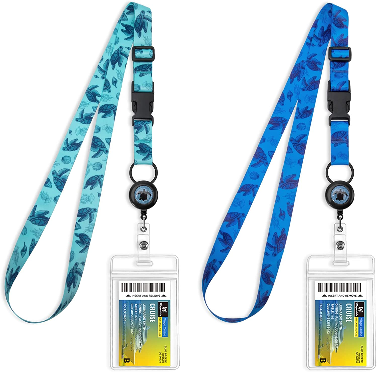 MNGARISTA Retractable Cruise Lanyard for Ship Cards, Waterproof Lanyards for Cruise Ship Cards with ID Holder, 2 Pack, Underwater World