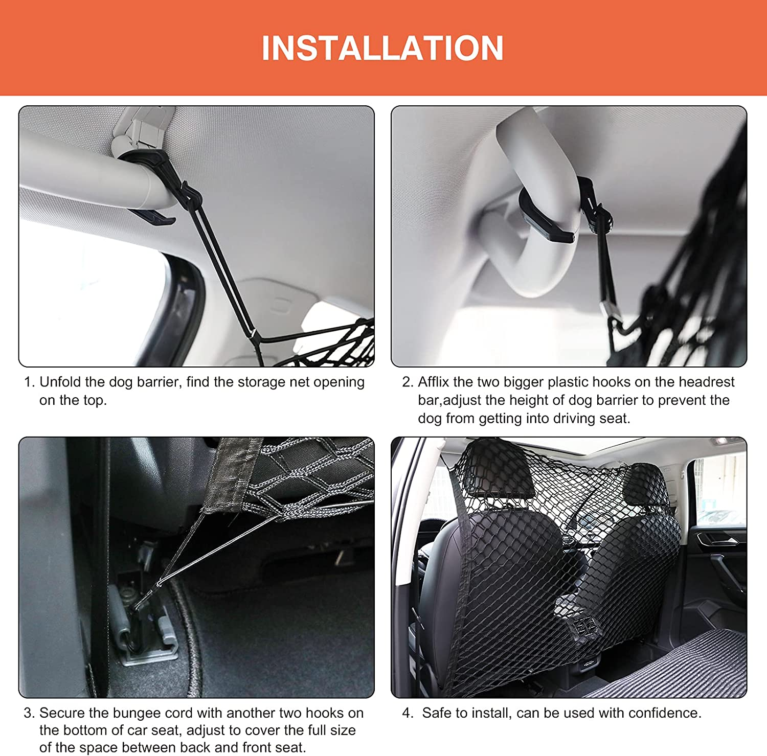 Dog Car Barrier, Double Layer Adjustable Pet Separation Net Compatible with SUV Vans Trucks 47.24X33.85 image number 2