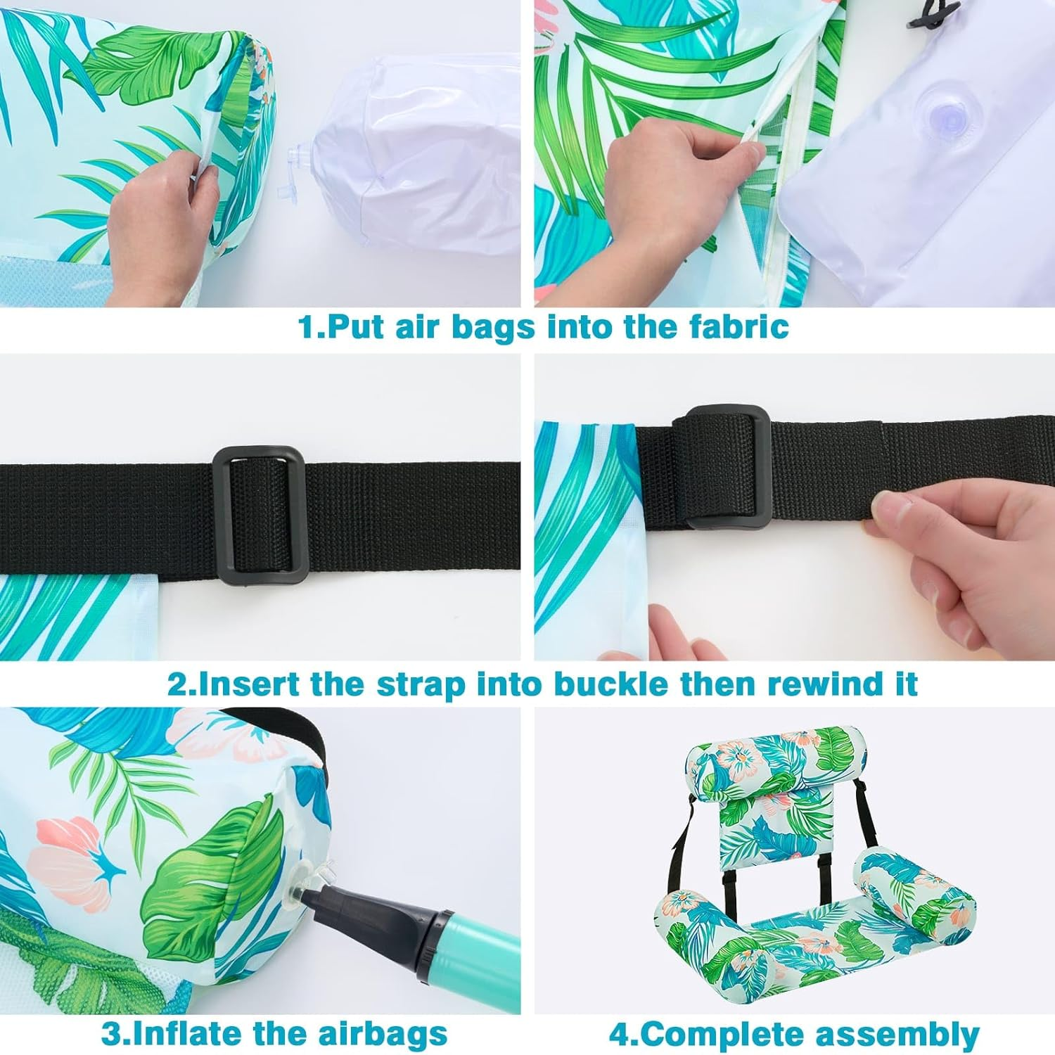 Pool Chair Float - 2 Pack Inflatable Pool Float for Adults Green Plants Floating Pool Chair Lounge Adjustable Fabric Pool Float Hammock for Swimming Pool Beach Lake Summer image number 1