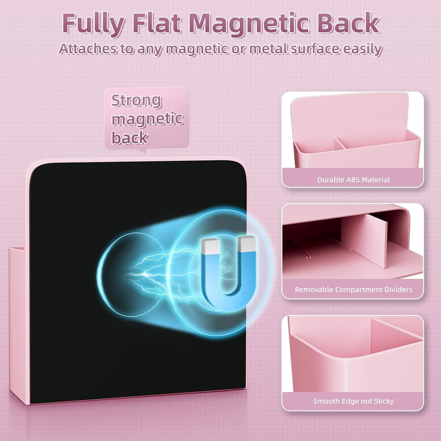 2 Pcs Pen & Marker Holders, Dry Erase Marker Cup Holder, Pen & Eraser Holder Organizer for Whiteboard, Magnetic Pen Holder for School, Office, Home (Pink) - White image number 2