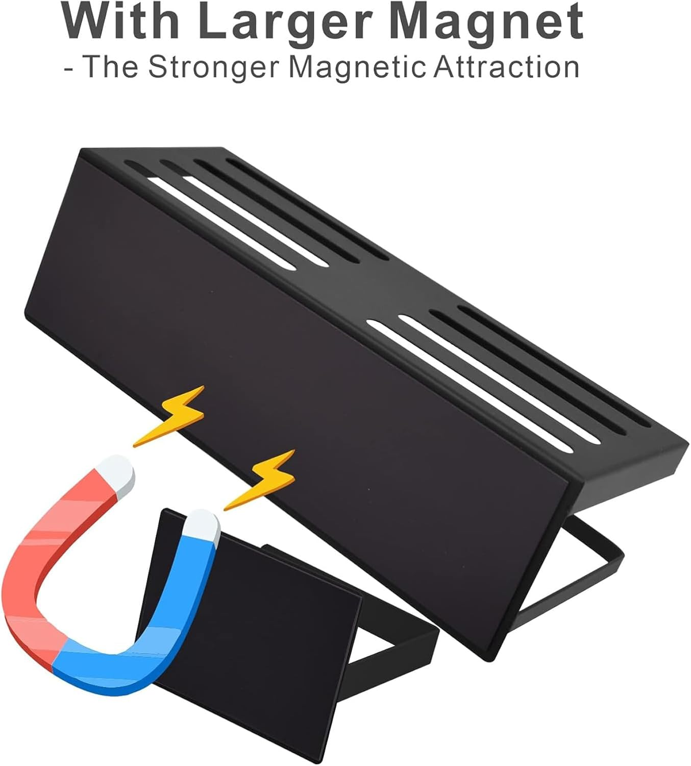 Magnetic Spice Storage Rack for Refrigerator, Kitchen Fridge Magnet Organizer Shelf, Black 3-Piece Set image number 2