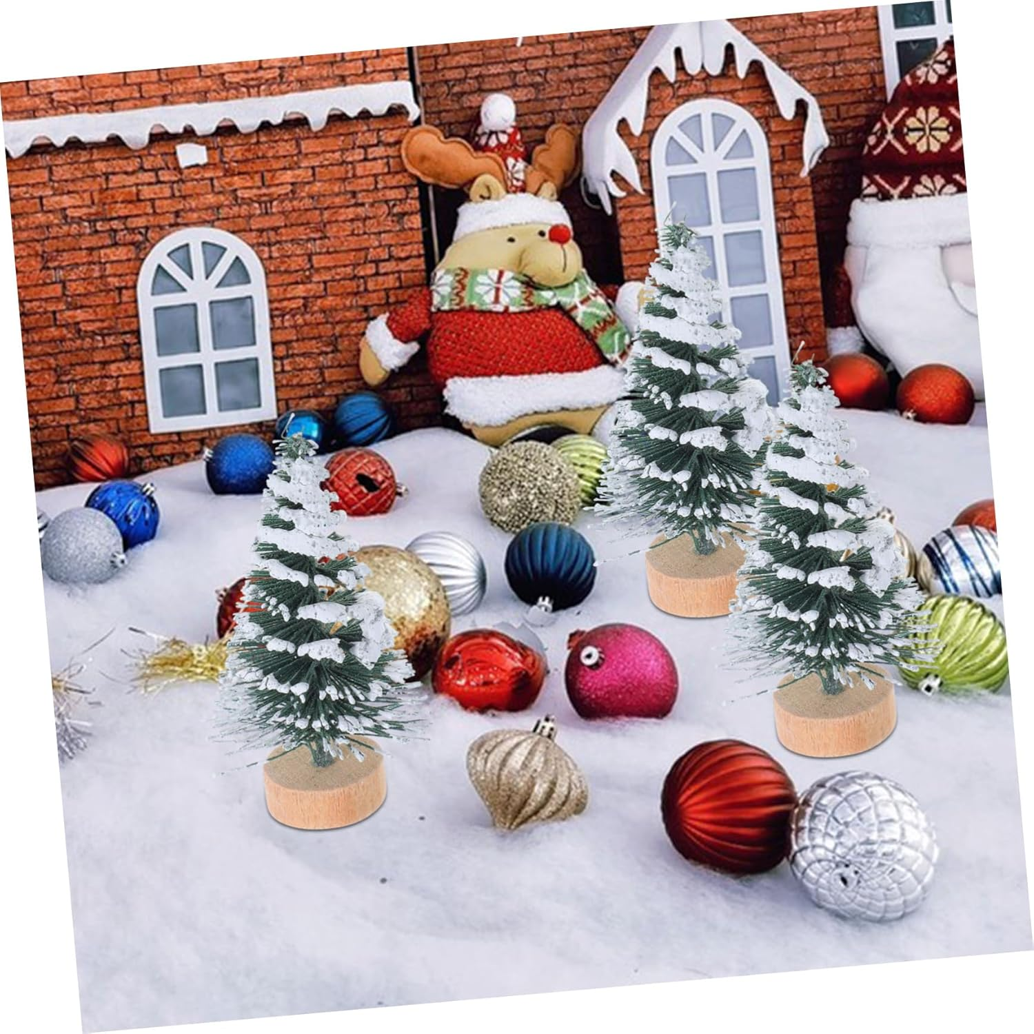 Mini Christmas Tree Decorations 5Cm Snow Covered Pine Flocking Desktop Ornaments 10Pcs Set for Xmas Party Home Table Decoration