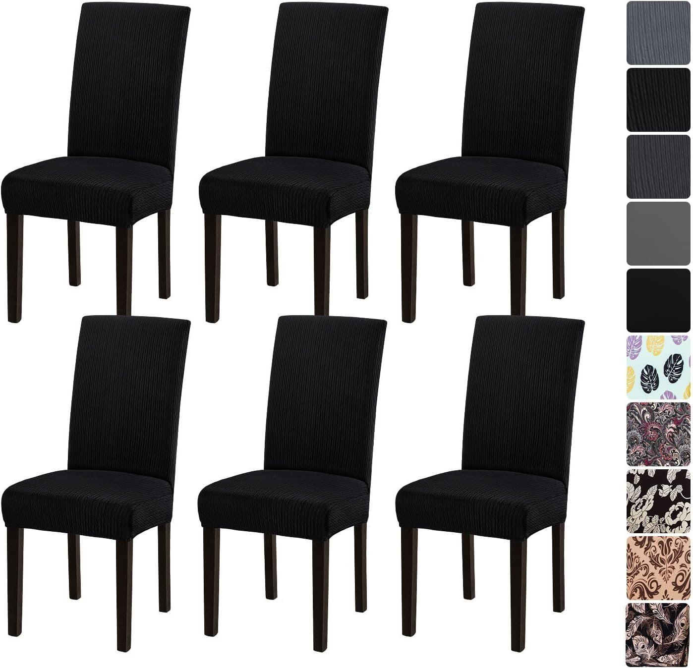Stretch Dining Chair Covers Soft Removable Kitchen Seat Covers Parsons Chair Slipcovers for Dining Room (6, Black)