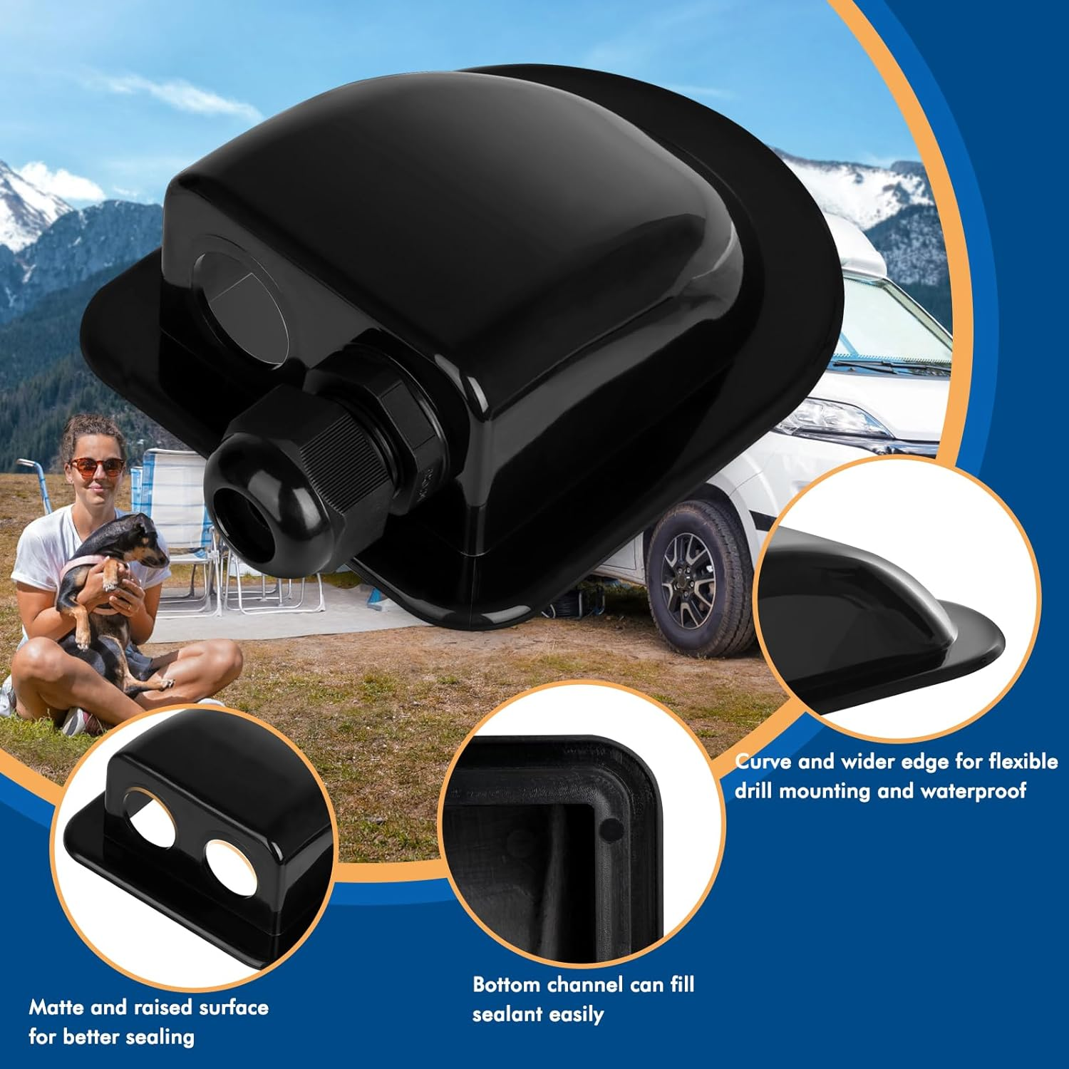 Restmo IP68 Waterproof Solar Cable Entry Gland, Weather Resistant Dual Cable Entry Housing for Solar Panels of RV, Caravan, Marine, Boat, Cabin, Black image number 1