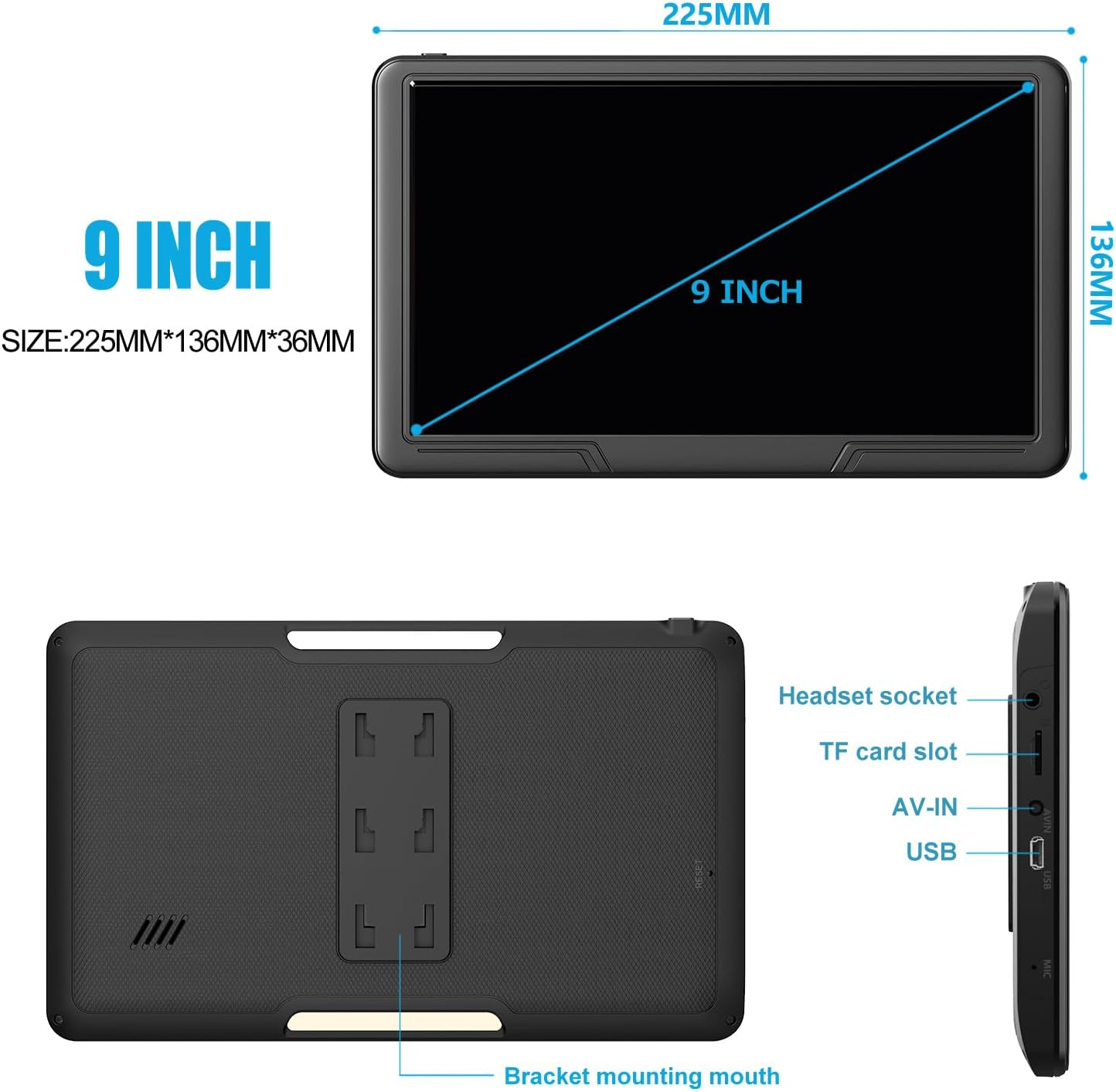 9 Inch Bluetooth GPS Navigation for Cars Australia, Stand on Car Dashboard Sat Nav for Trucks Lorry Maps Updates POI Postcode Search image number 1