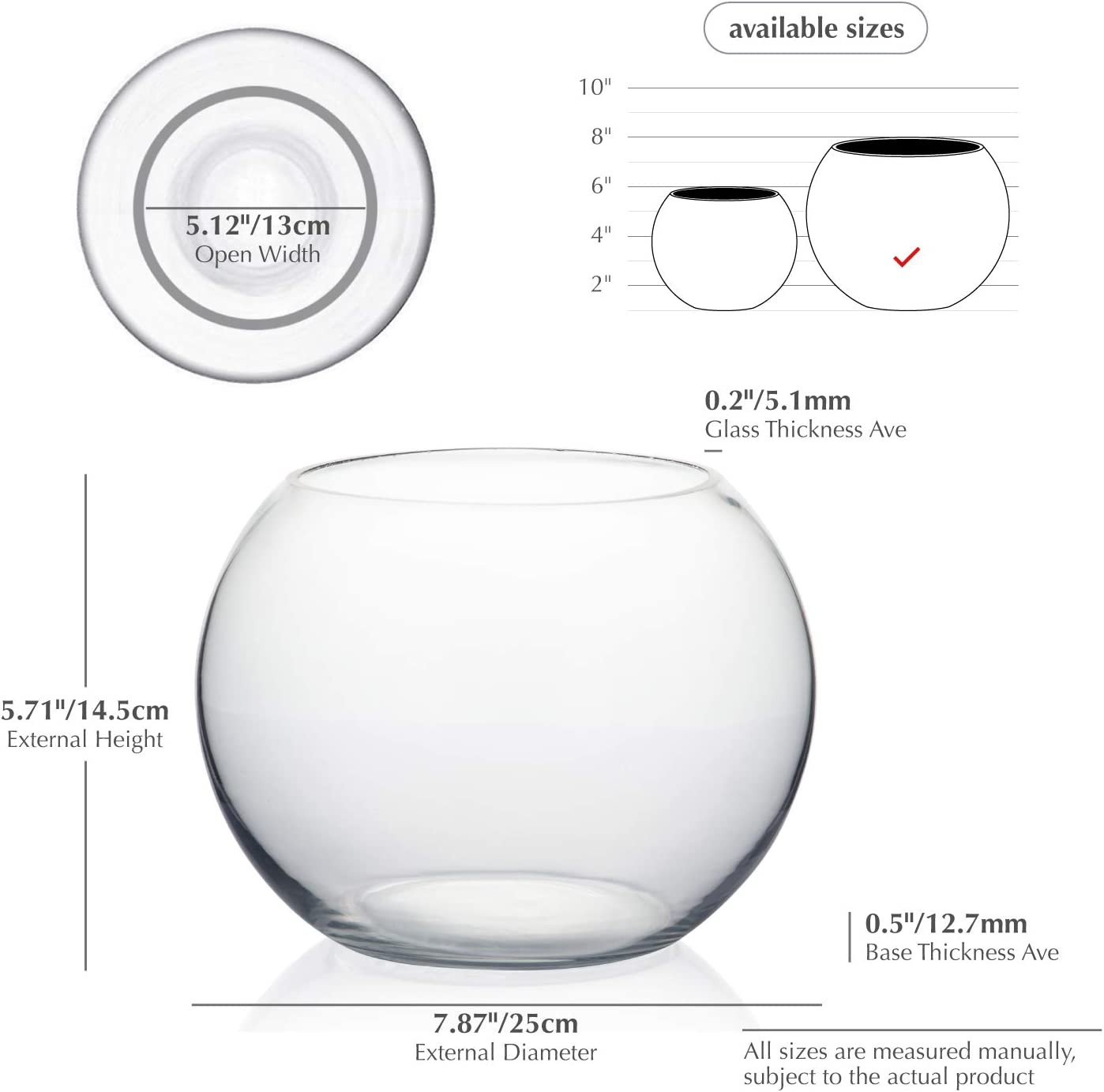 WGV Bowl Glass Vase, Diameter 8", Height 6", Open Width 5", (Multiple Sizes Choices) Clear Bubble Planter Terrarium Fish Bowl for Wedding Event Home Decor, 1 Piece (VBW0008A) image number 3