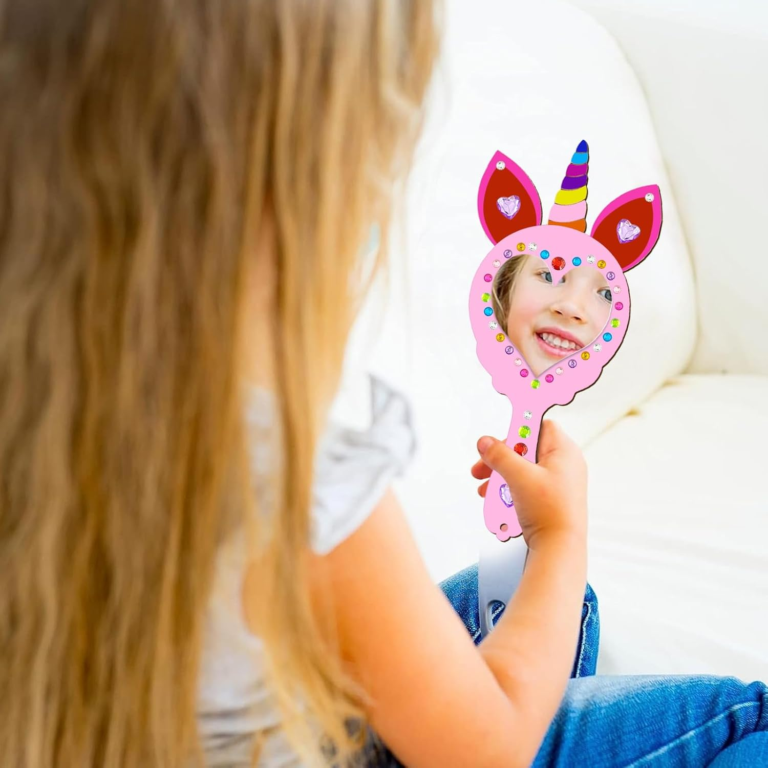 Unicorn Crafts, 27 Pieces DIY Wooden Mirror Craft, Mini Wooden Unicorn Mirror, Wooden Unicorn Mirror, Craft Set Children'S Birthday Unicorn, Wooden Mirror for Painting for DIY Children Painting, Children'S Gift Party image number 5