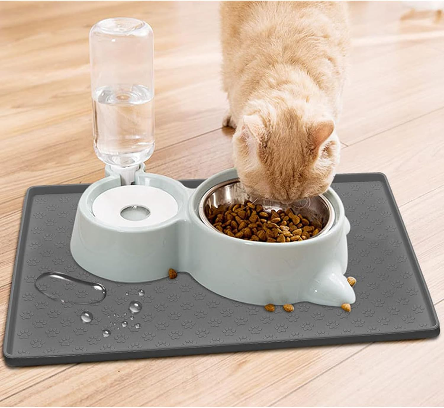 Silicone Waterproof Pet Feeding Mats, Food Mats, Pet Placemat for Dog and Cat, Mat for Prevent Food and Water Overflow, Non Slip, Washable, Easy Clean, Paw Pattern(Grey) image number 4