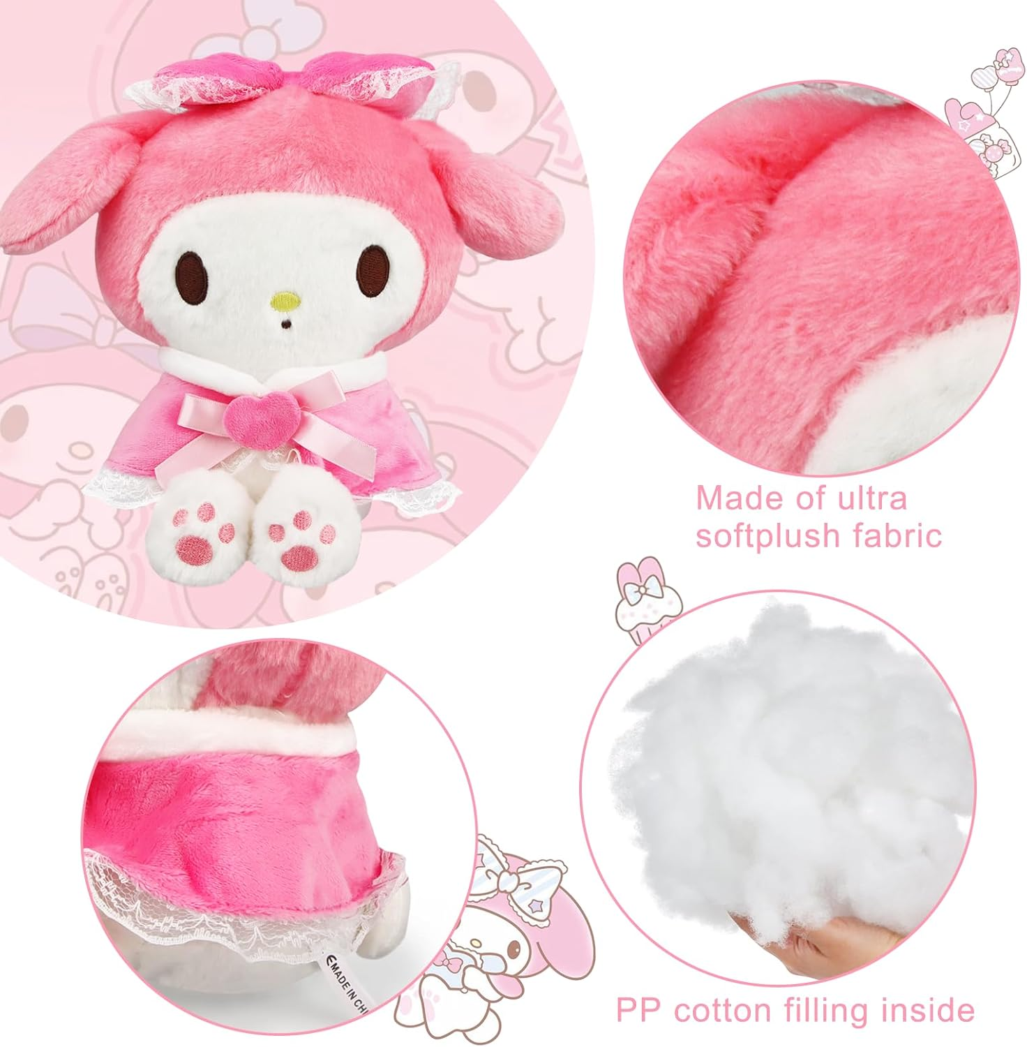 My Melody Plush Toy, Cute Anime Figure, Cartoon Plush, Sanrio Kawaii Plushie image number 6