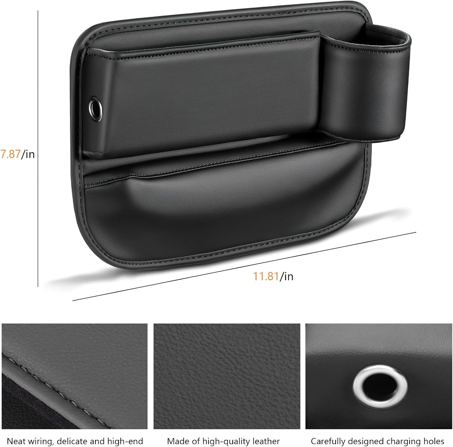 2PCS Car Seat Gap Fillers and Organizer,Multi-Functional PU Leather Storage Box with Cup Holder for Car,Perfect for Storing Phone,Currency,Cards,And Keys in between Seats image number 1