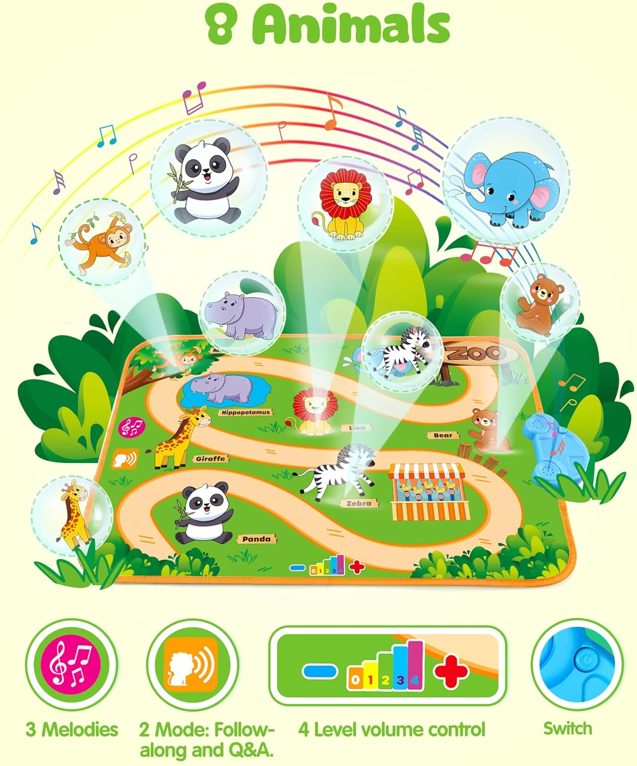 Vanmor Kids Pull-Back Cars Set - 2 in 1 Baby Toy Set with 4 Animal Vehicle and Musical Mat Carrying Bag-Kid Toy Cars for 12M+ Infant, Soft Toys for Babies and Toddlers image number 5