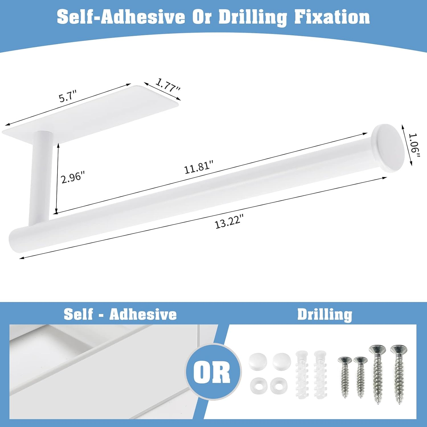 Theaoo White Paper Towel Holder - under Cabinet Paper Towel Holder for Kitchen, Adhesive Paper Towel Roll Rack for Bathroom Towel, Wall Mounted Matte Black Paper Towel Rack, SUS304 Stainless Steel image number 6