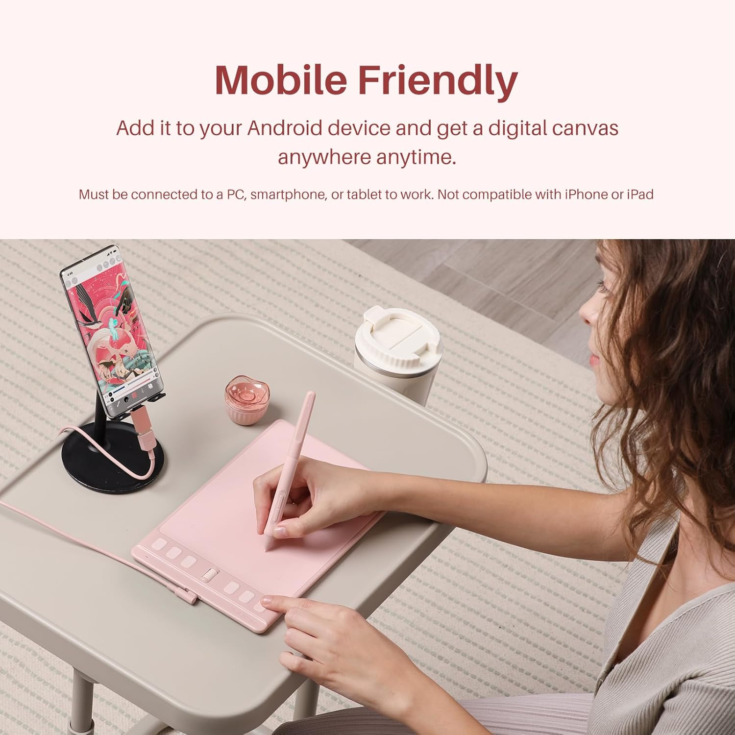 HUION Inspiroy 2 Small Drawing Tablet with Scroll Wheel 6 Customized Keys Battery-Free Stylus for Digital Art, Design, Photo Editing, 6X4 Graphics Tablet Works with Mac, PC & Moible, Pink