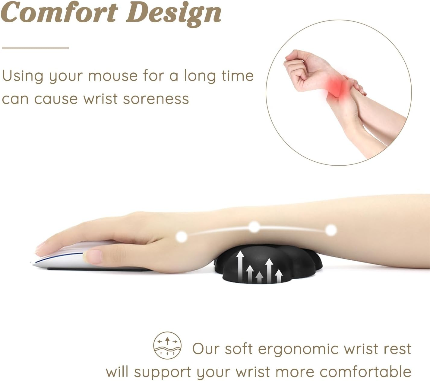 Cloud Wrist Rest Cushion for Mouse Ergonomic Soft PU Leather Memory Foam Wrist Pain Relief Mouse Wrist Support Pad with Anti-Skid Base for Office School Home Laptop & Computer Mouse (Black) - Pink image number 3