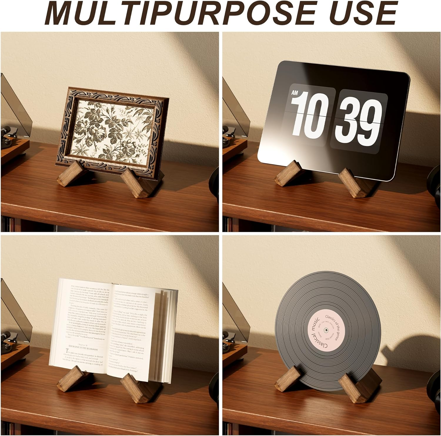 Now Playing Vinyl Record Stand, Premium Solid Wood Retro Brown Now Playing Record Holder, 1 Second Assemble Now Spinning Record Holder, Now Playing Record Stand for Vinyl Record, Photo Album image number 1