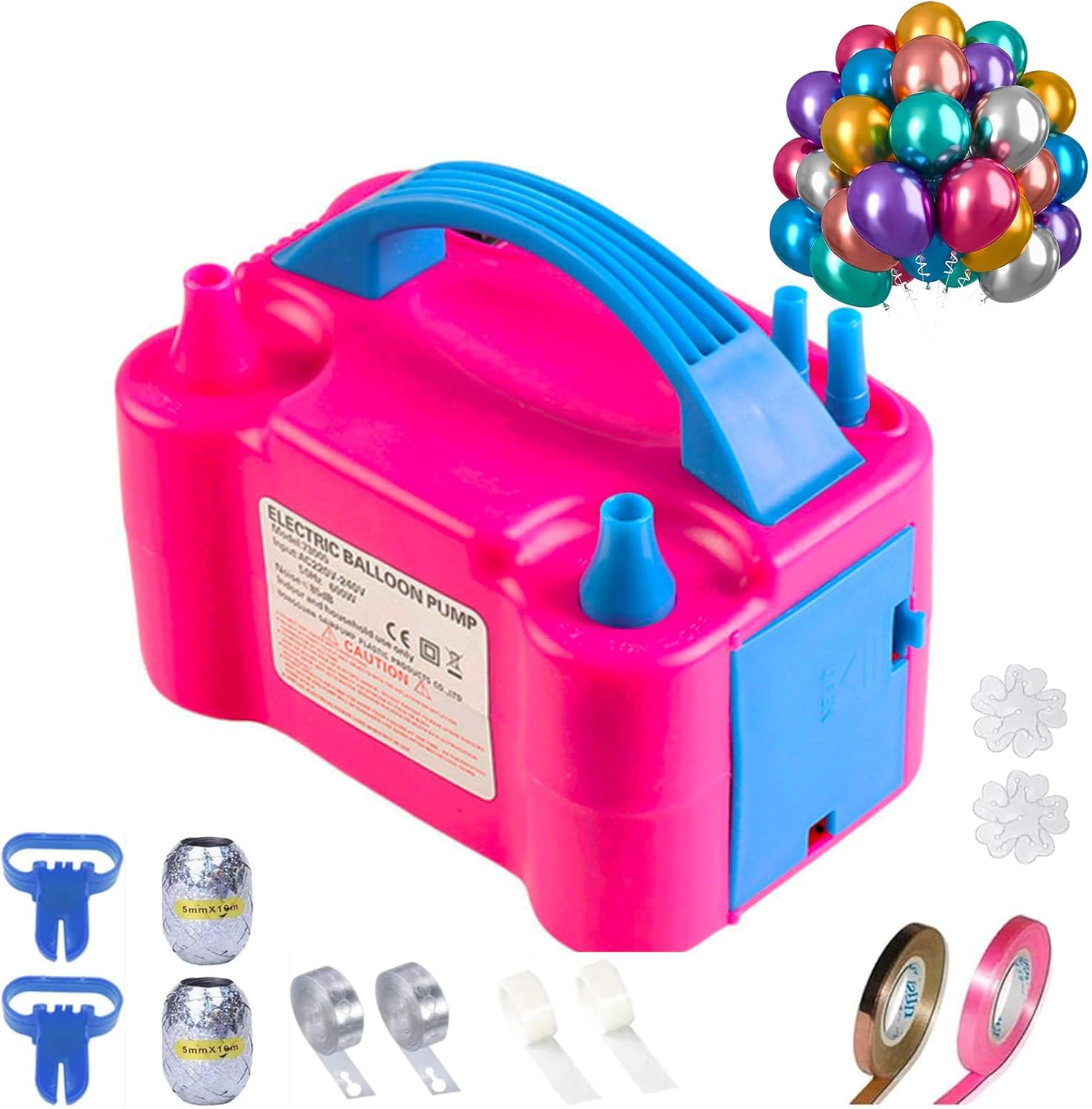 Electric Air Balloon Pump，Portable Dual Nozzle Electric Balloon Blower Air，Pump Balloons Inflator for Decoration, Party, Sports，Rose Red 220V-240V 600W image number 3