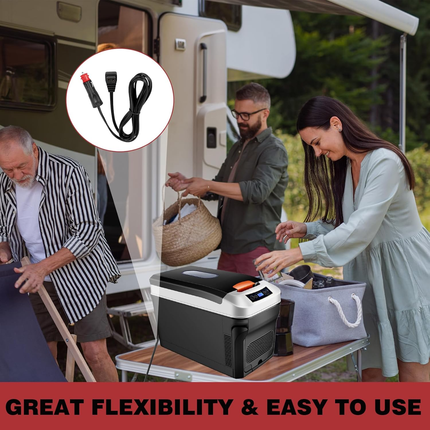 Car Fridge Cable, 1 Pcs 12V Fridge Cord, Refrigerator Power Cable for Camping Fridge, 12V Merit and Cigarette Lighter Plug to Waeco Fridge Adaptor, Power Cord Freezer, Small Fridge, Portable Fridge image number 3