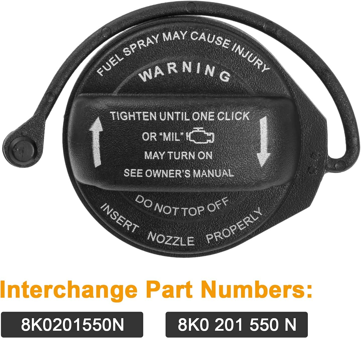 Gas Cap 8K0201550N, Fuel Tank Cap Compatible with Audi - A4 A4 Quattro A5 A5 Quattro A8 Quattro Q5 RS5 S4 S5 S8 SQ5 Allroad, Replace 8K0 201 550N Fuel Filler Cap