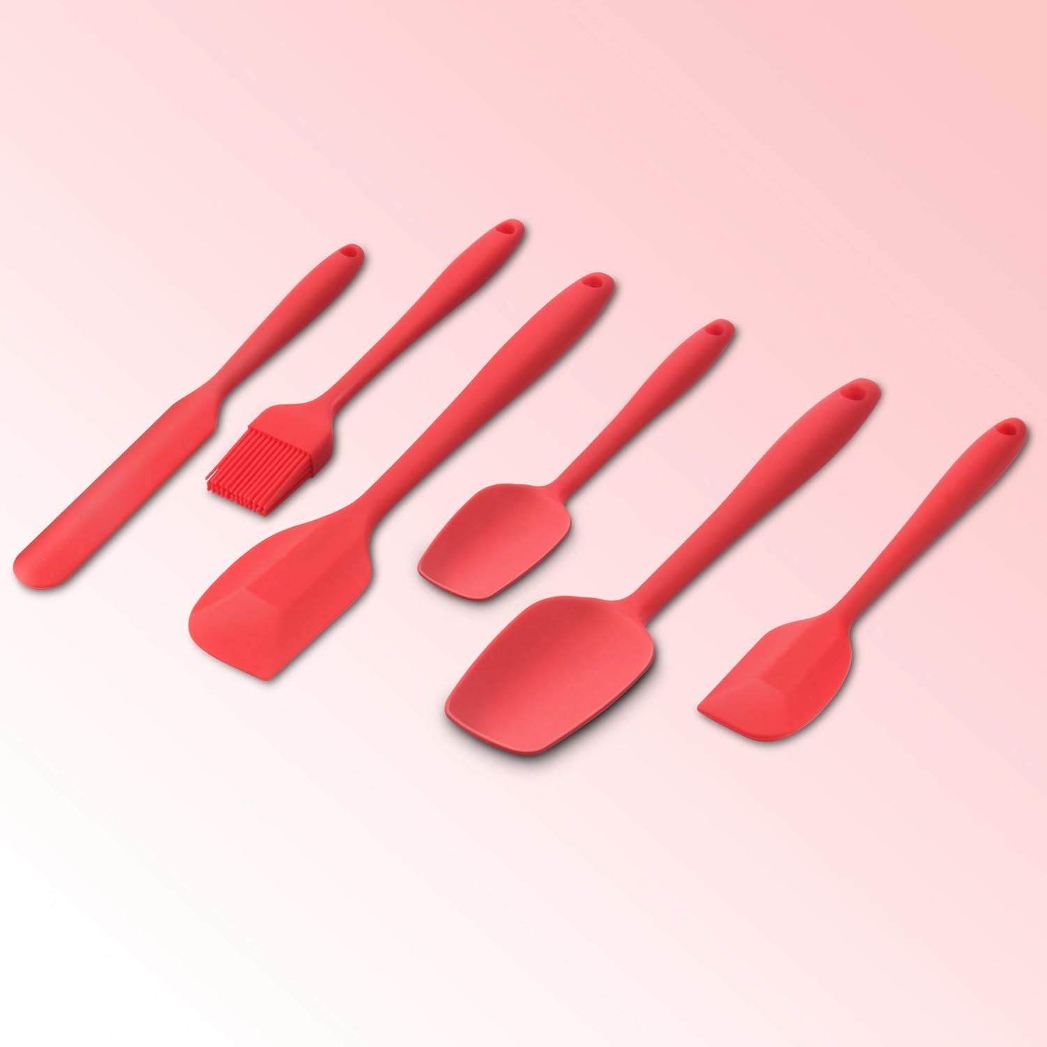 Heat Resistant Silicone Spatulas, Bakeware Set of 6 Non-Stick Ergonomic Cooking Baking Mixing Rubber Spatula Kitchen Utensils, Red image number 1