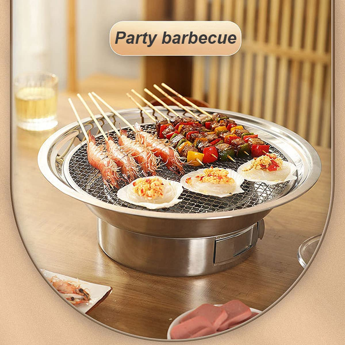 Charcoal Barbecue BBQ Grill, Portable Household Korean Camping Grill Stove Barbecue Smoker Grill, Tabletop Smoker Grill, Outdoor Roaster Grill Stove Ideal for Cooking, Picnic Camping, Tailgating image number 4