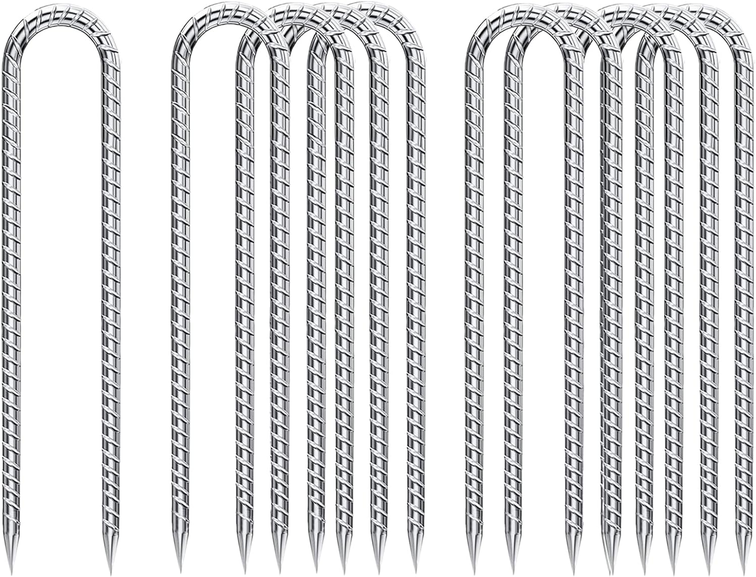 Rebar-Stakes-12-Inch-Galvanized, U Hook Trampoline Stakes 10 Pack Ground Anchors Tent Stakes Heavy Duty for Plants Anti-Rust Landscape Fabric Stakes Artificial Turf image number 2