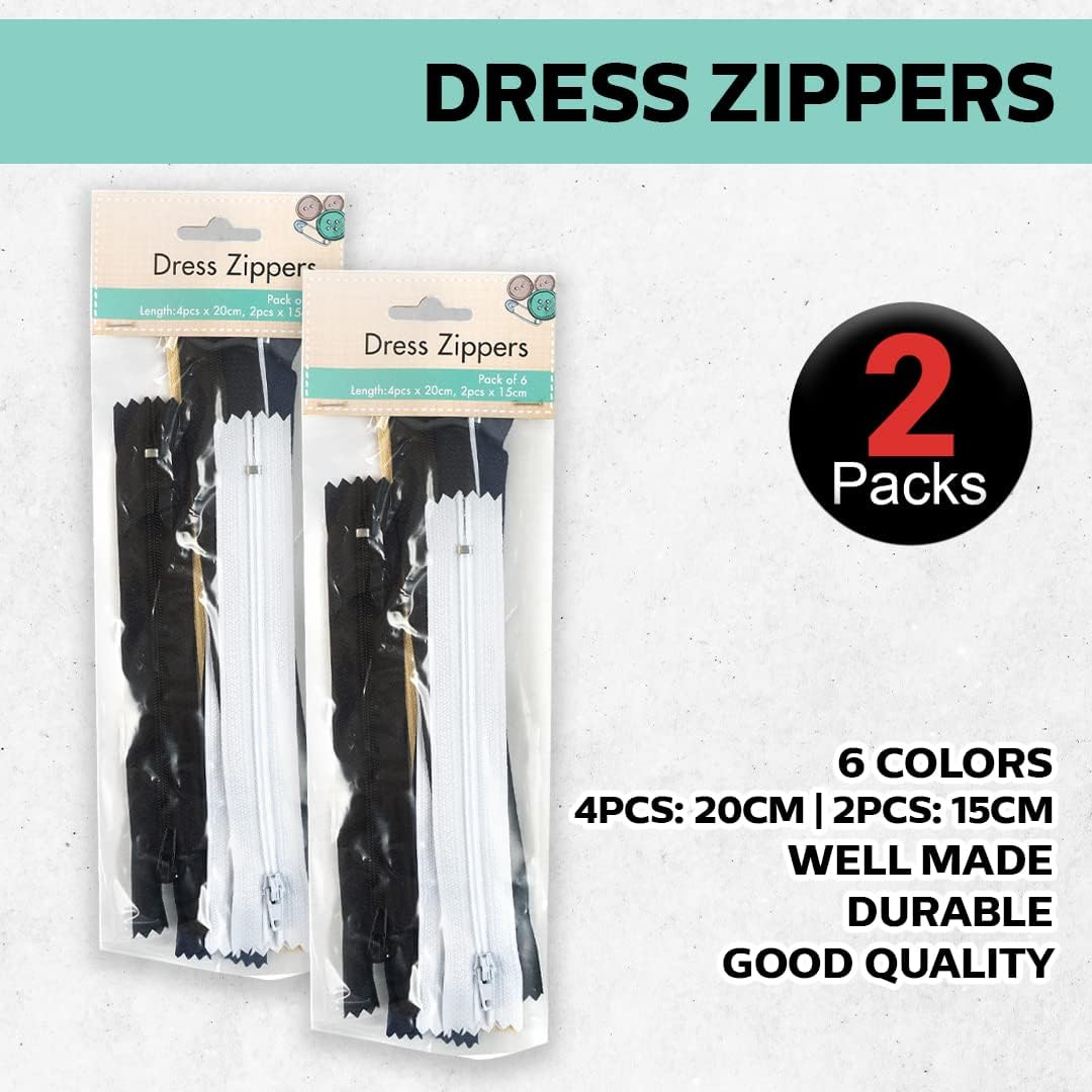 [2PK] Cotton Candy Dress Zippers, Made in Quality Material, Lightweight, Machine Washable, Perfect for Crafts, Costume Design, Kids Clothing, Boutique Accessories, Costume Decorating, Etc - 4 Assorted Colors (20Cm,15Cm) image number 1