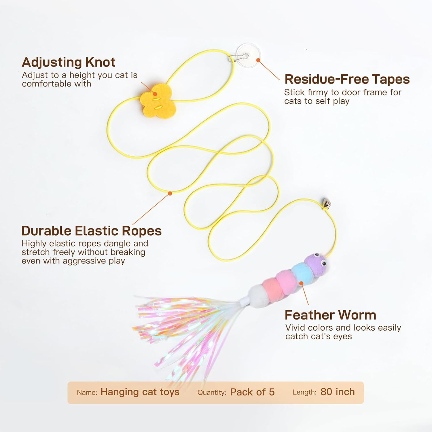 Interactive Cat Feather Toys 5 Pcs, Cat Teaser Retractable, Hanging Interactive Toys for Indoor Cats Kitten Play Chase Exercise, Kitten Mental Exercise Toys image number 2