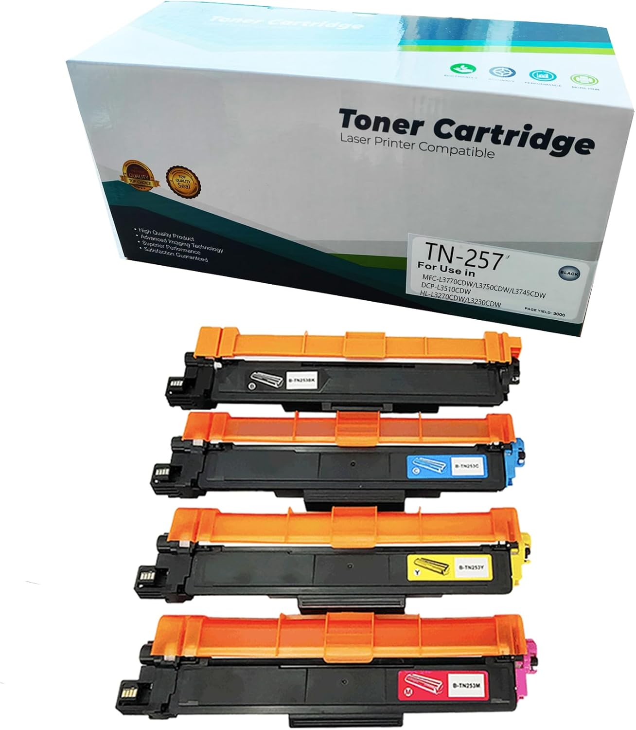JOJOBE Planet TN-257(1BK1C1M1Y) Compatible Toner Cartridge with Brother MFC-L3770CDW L3750CDW L3745CDW DCP-L3510CDW HL-L3270CDW L3230CDW,BK 2500 Pages ,CYM 2300 Pages per Cartridge 4 Pack (1BK1C1M1Y) image number 4
