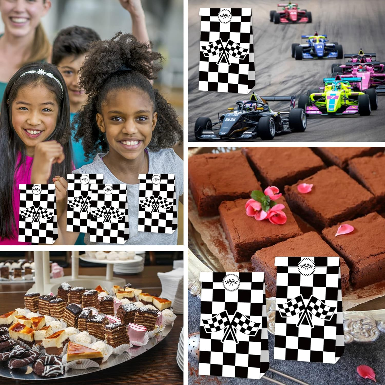 24 Pack Race Car Party Favor Bags with Stickers Race Car Goodie Bags Black and White Checkered Gift Bags Racing Birthday Party Bags Checkered Flag Party Supplies image number 3