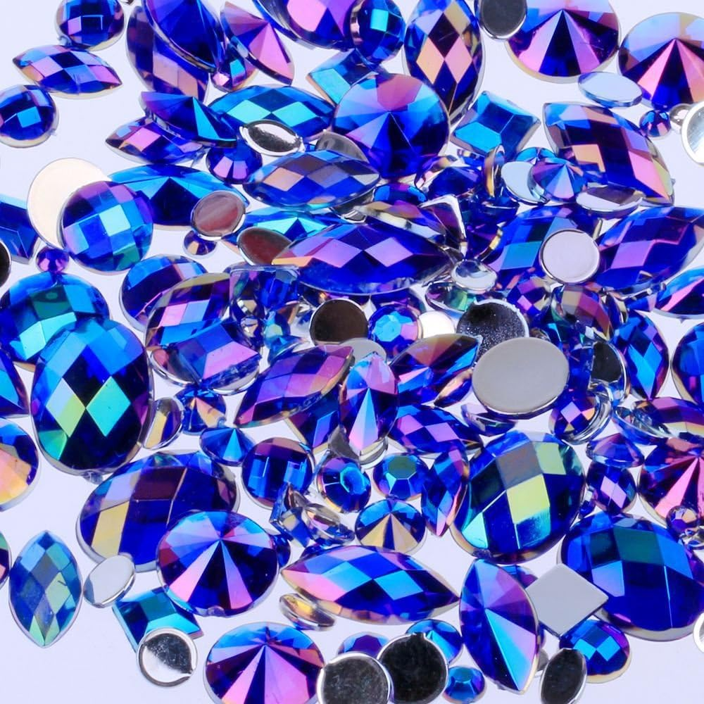 Mix Sizes 300Pcs Crystal Clear AB Nail Art Rhinestones DIY Non Hotfix Flatback Acrylic Nail Stones Gems for 3D Nails Art Decorations Lake Blue AB