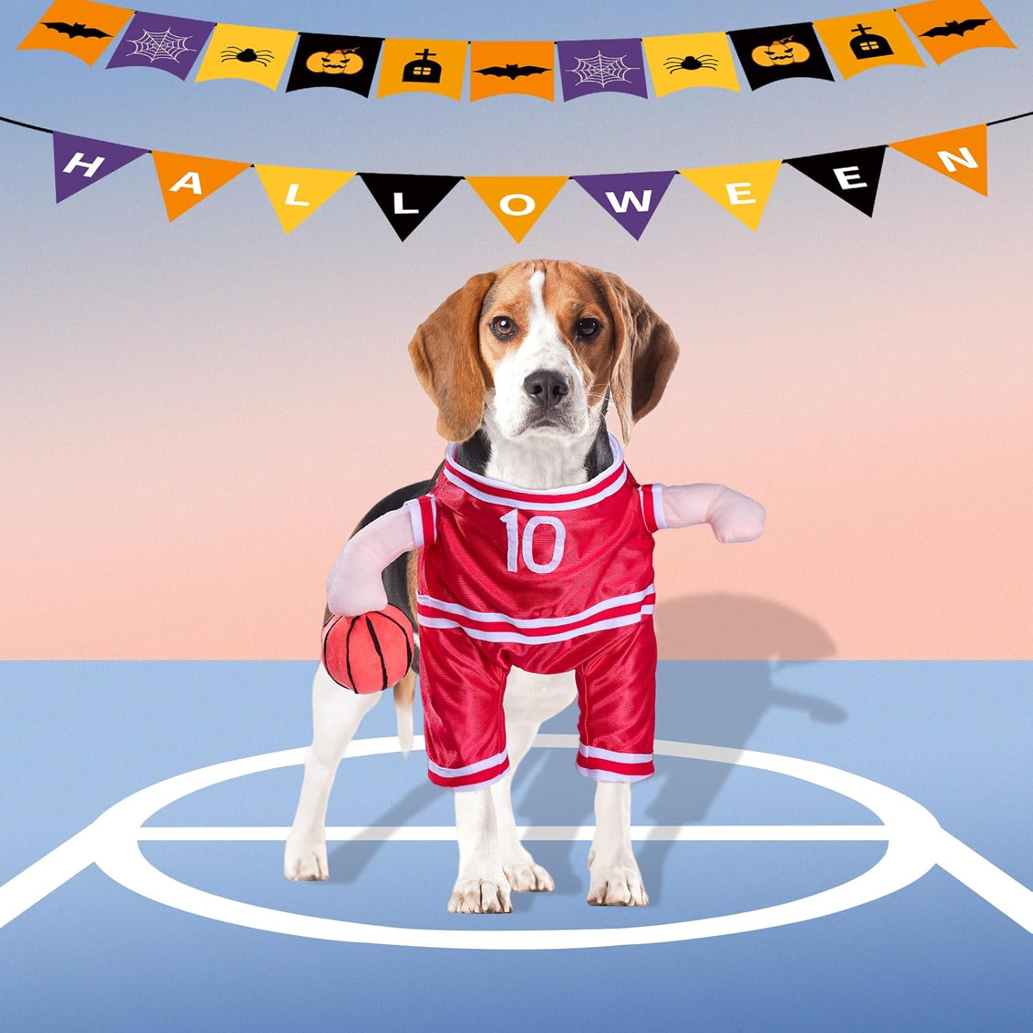 NACOCO Dog Basketball Player Costume &ndash; Ball Pet Halloween Costume Funny Dress up Sports Outfit Cosplay Clothes for Small Medium Large Dog Adjustable (L) image number 1