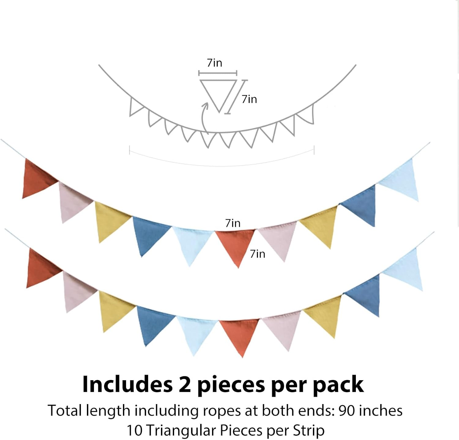 3.9Ft Half Circle Banner - Pastel Cotton Pennants for Kids Tent, Nursery & Birthday Party Decor Pastel Pennant Banner | Single Sided Hanging Banners (Set of 2) image number 4