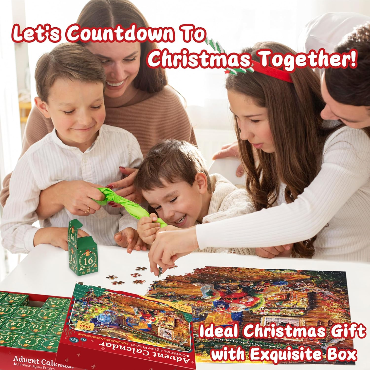 Advent Calendar 2025 Christmas Puzzle for Kids Adults - Santa'S Workshop 24 Boxes 1008 Pieces Advent Puzzle Countdown to Christmas Gifts for Boys Girls(27.56" X 19.69") image number 3