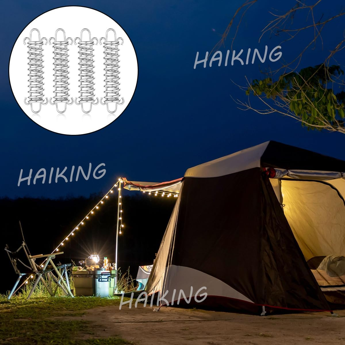 Tent Fixed Buckle, 4 PCS Silver Stainless Steel Spring Wind Rope Buckle Tent Accessories for Outdoor, Camping, Travel (3.5 X 12Cm/1.37 X 4.72In) image number 4
