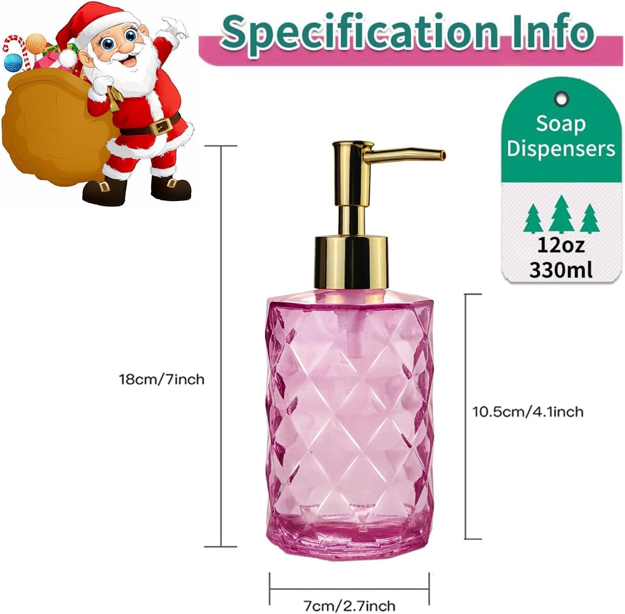 Soap Dispenser with Gold Pump, 12 Ounce Glass Soap Dispenser for Bathroom Kitchen, Hand Soap, Dish Soap, Refillable Liquid Hand Soap Dispenser image number 3