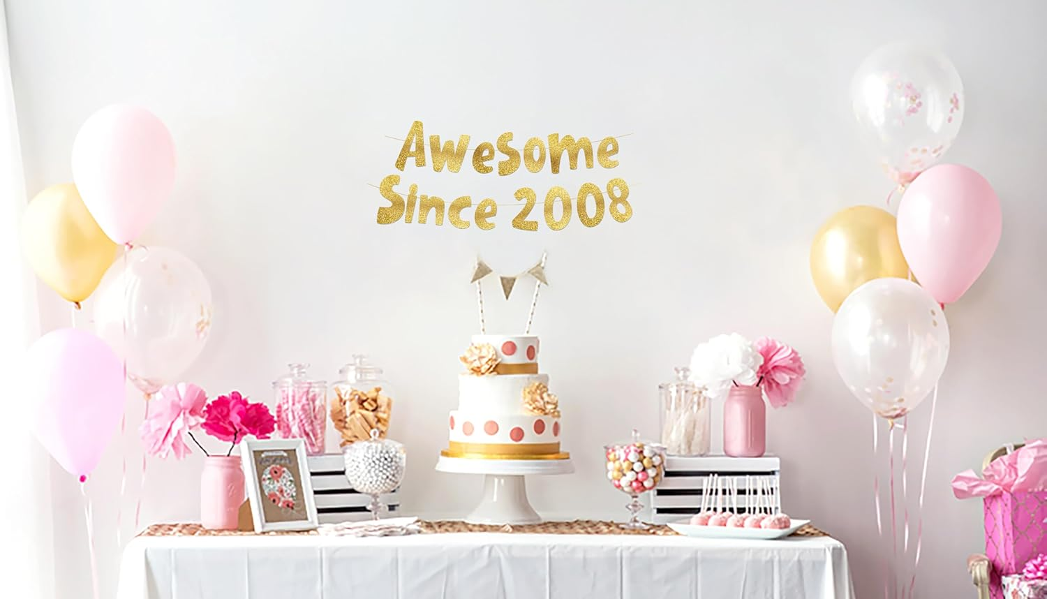Awesome since 2008 Gold Glitter Banner - 18Th Birthday and Anniversary Party Decorations image number 2