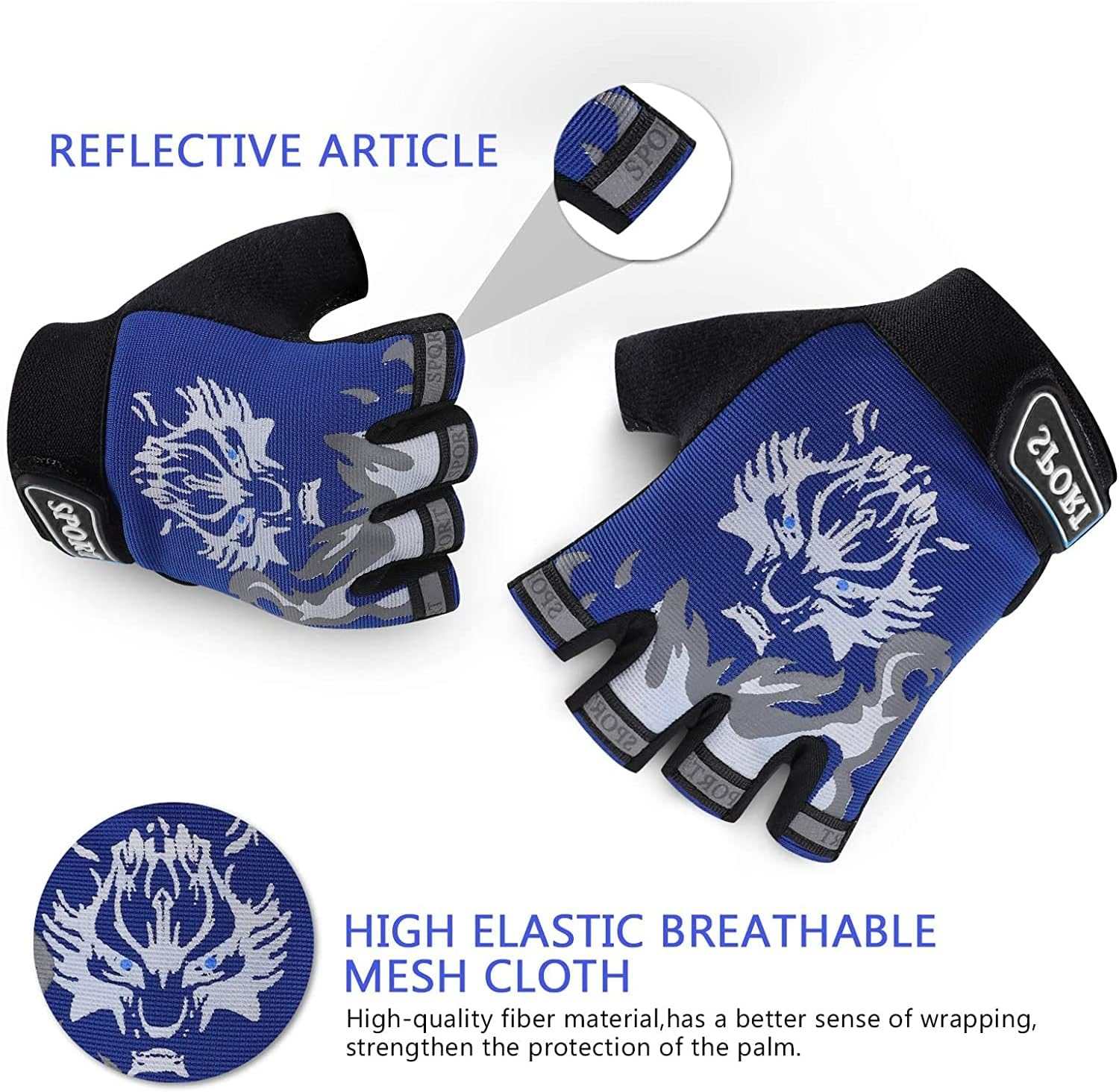 JZS Kids Fingerless Cycling Gloves Breathable Non-Slip Child Riding Gloves Half Finger Outdoor Sports Gloves Fishing Bicycle Roller Skating Hunting Climbing for Girls Boys image number 3