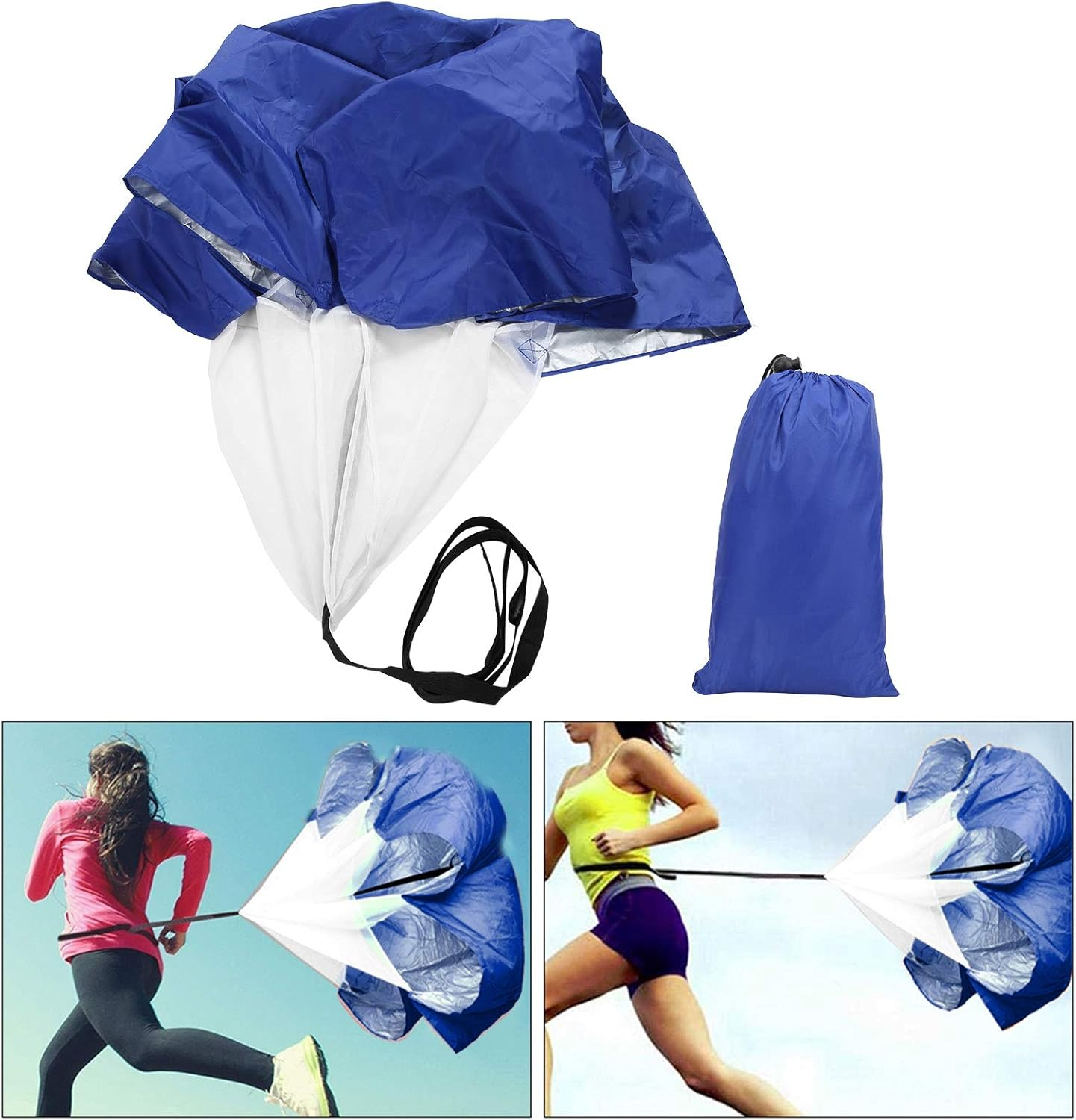 Training Parachute, Carry Bag Running Speed Parachute with Tunable Strap, Chute Resistance for Kids Youth and Adults - Black image number 7