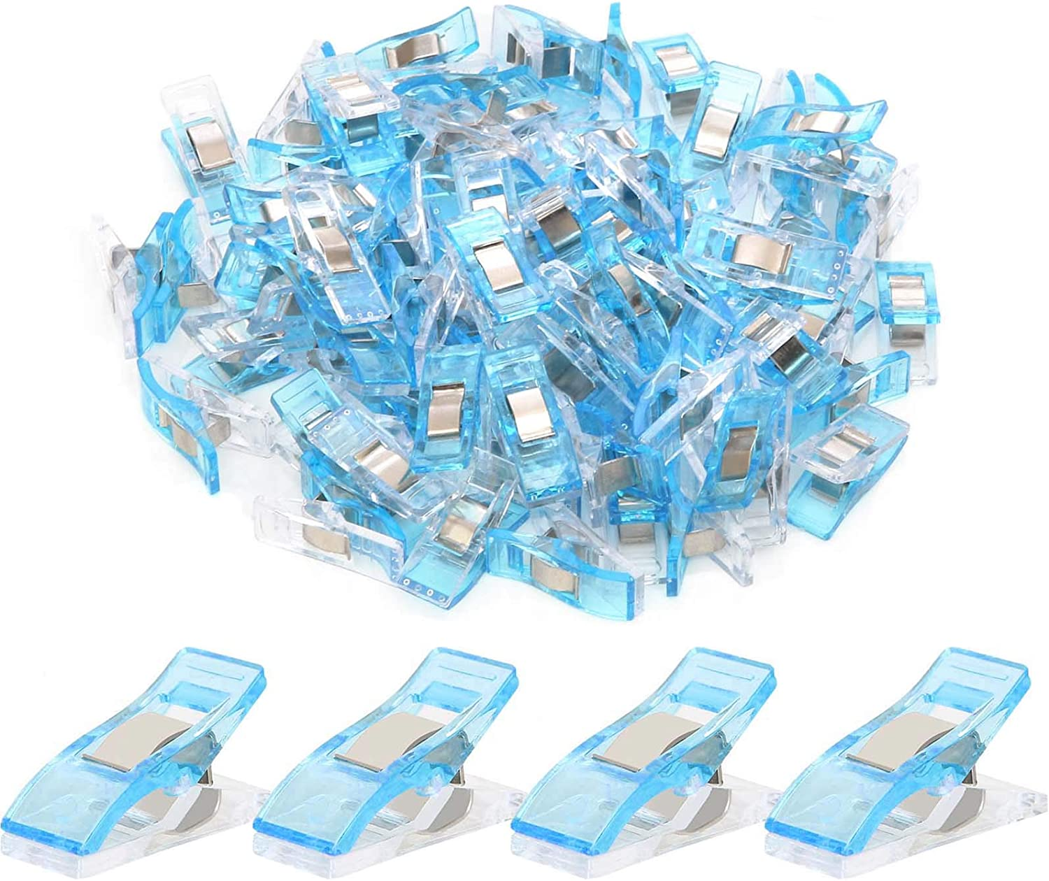 200 PCS Sewing Clips, Multipurpose Quilting Clips Plastic Fabric Clips for Sewing and Quilting, Crochet, Paper, Food Storage, Cables (Clear Blue) image number 2