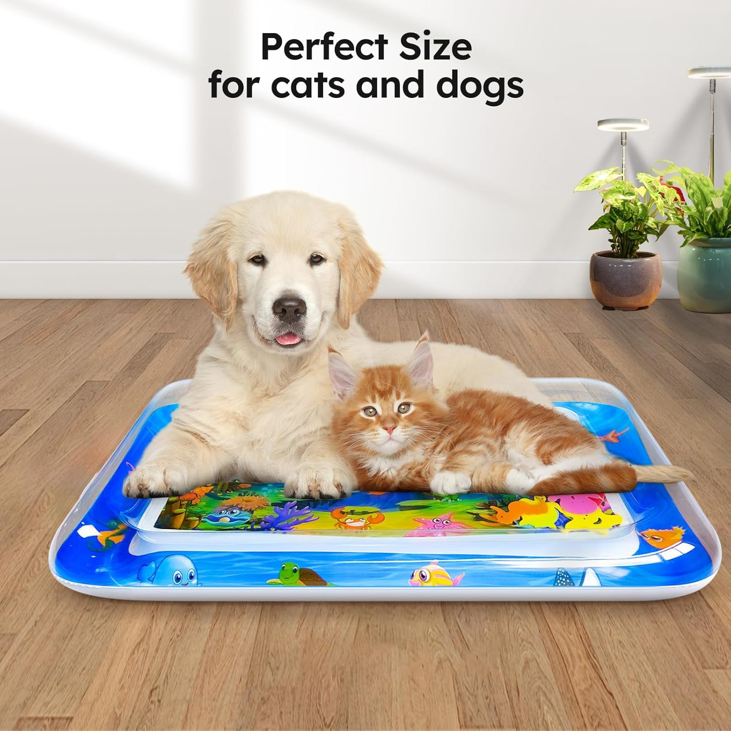 Pet Water Sensory Play Mat for Cats, Water Play Mat Water Filling Inflatable Tummy Time Mat Floating Dual Use Toy （Ocean Themed Style）, 70 X 50Cm Portable image number 5