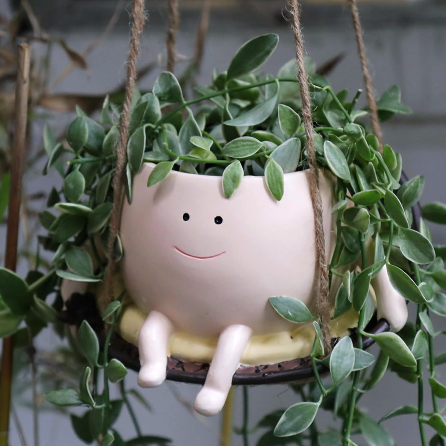 Swing Face Planter Pot Hanging Resin Flower Head Planters for Indoor Outdoor Plants Succulent Pots for String of Pearls Plant Live for Indoor, Outdoor, Home Decor image number 1