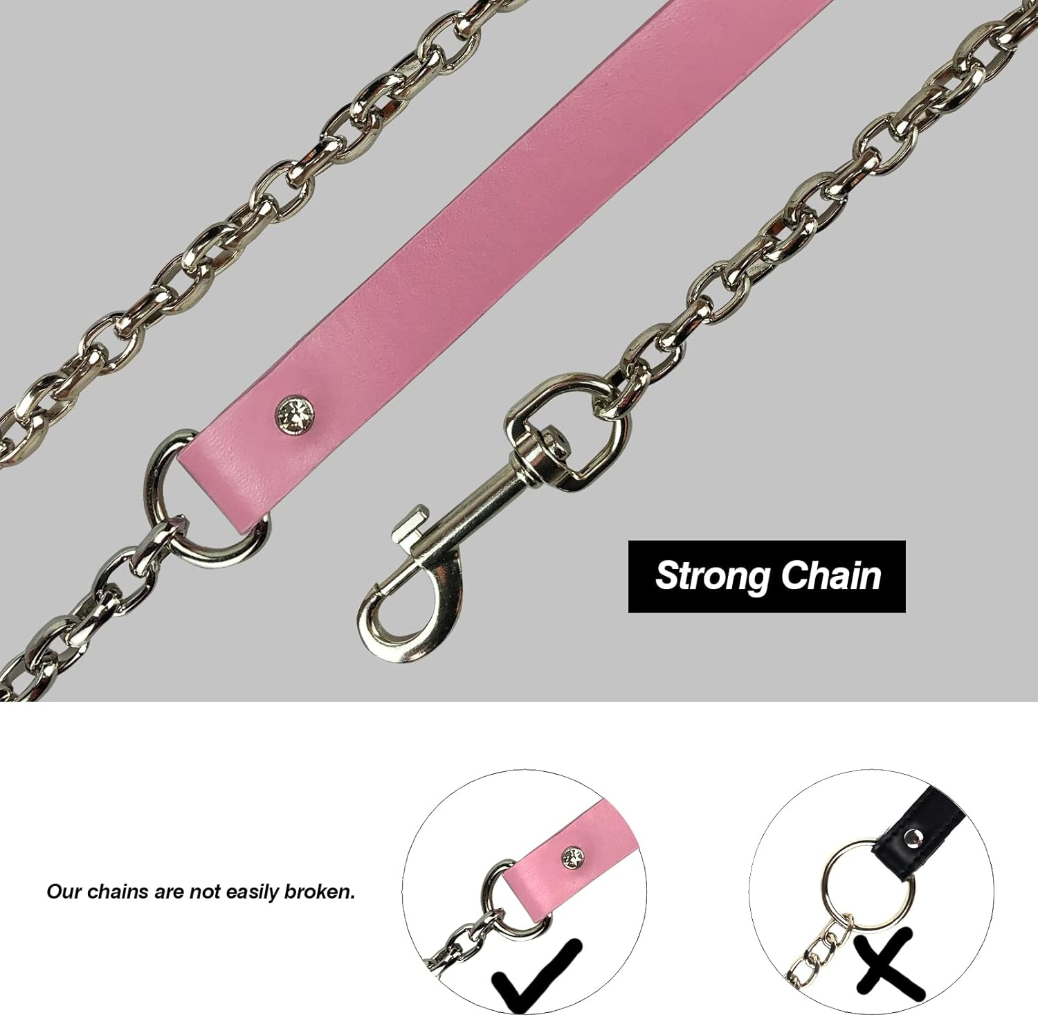 Gothic Leather Choker Collar, PU Leather Fur Lined Collars Necklace with Long and Durable Detachable Leash Chain Pet Collars, Pink image number 1