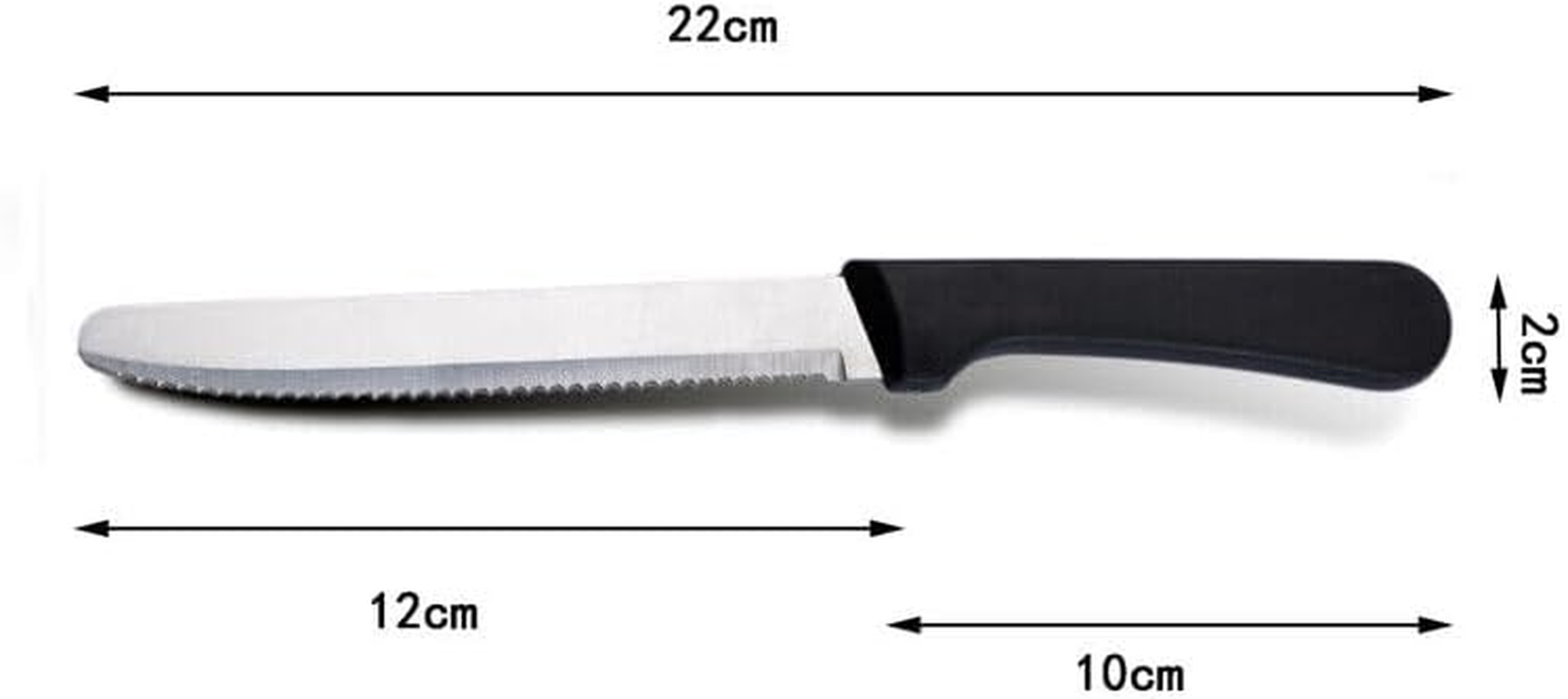 AIMALL 6 Pcs Steak Knives Dinner Set Stainless Steel Serrated Dishwasher Safe Knife - Durable Stainless Steel Serrated Blades with Non-Slip Black Polypropylene Handles image number 2