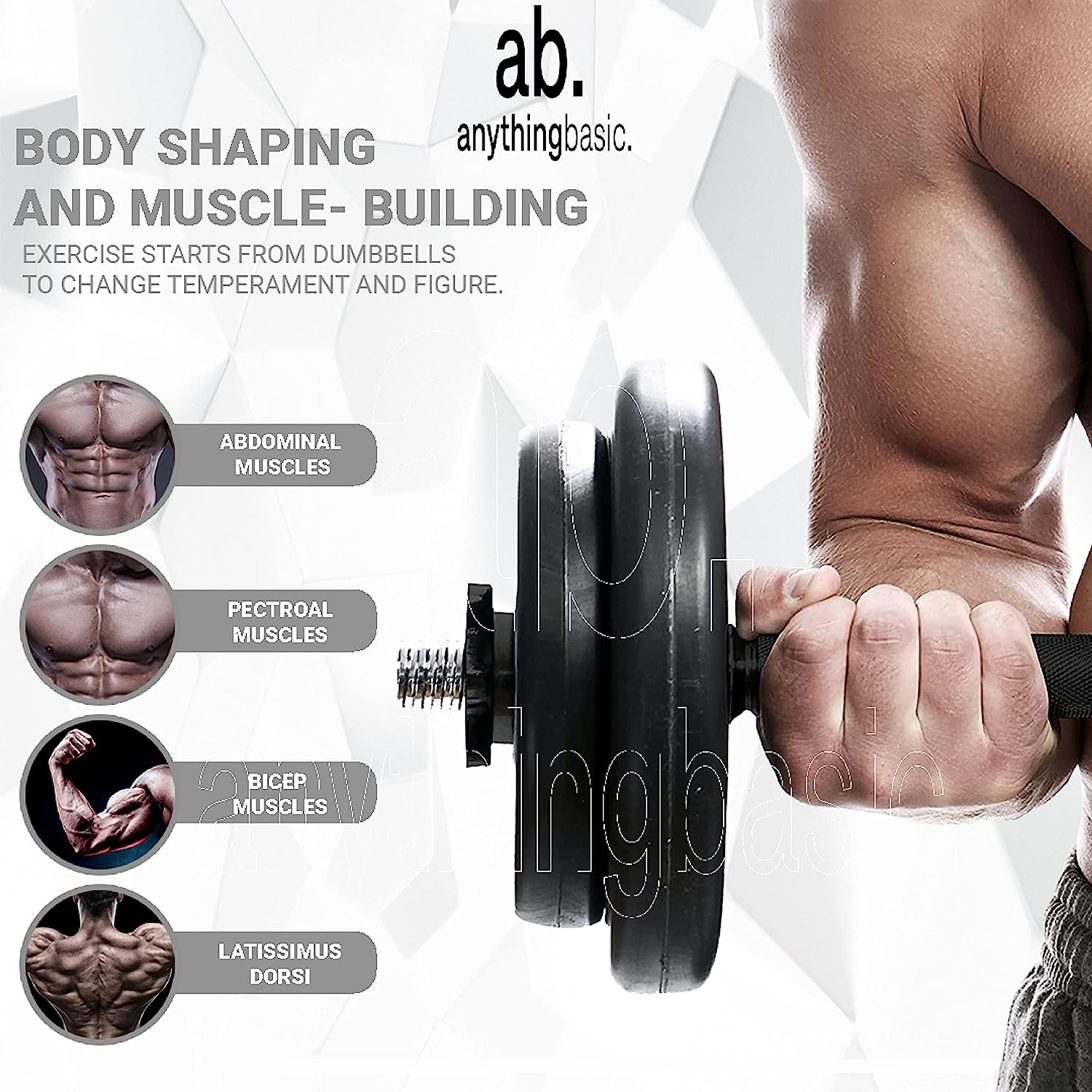 Anythingbasic Adjustable PVC Dumbbell Set of 8Kg (17.6LB) Includes 4 Plates * 2Kg (4.4LB), 14'' Dumbbell Rod Pair & Nuts | Black | Material : Polyvinyl Chloride | Fitness Kit for Men and Women image number 3